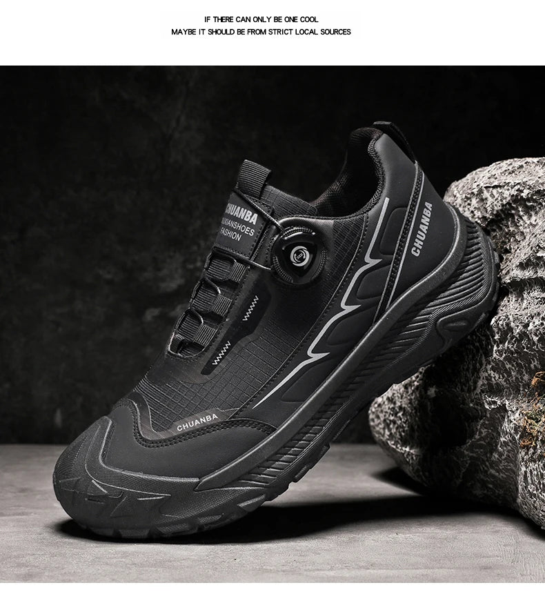 Rotary Buckle Men's Trekking Sneakers Outdoor Platform Hiking Shoes Men Sports Shoes Comfortable Non-slip Climbing Walking Shoes