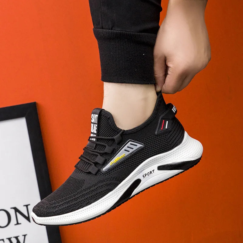 Hot Sale of the Season New Men's Running Shoes Breathable Lightweight Knitted Lace-Up Sports Sneakers Fashionable Korean Style