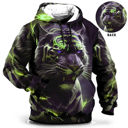 Vintage Hoodies for Men Wolf Animal Pattern 3D Print Eagle Leopard Tops Autumn Winter Casual Long Sleeve Oversized Tiger Hooded