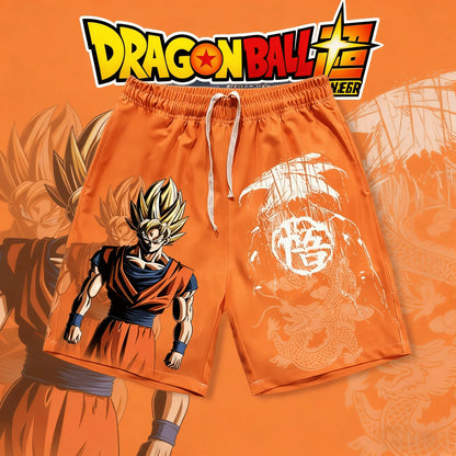 2026 Summer Dragon Ball Super Saiyan Goku 3D Print Men's Shorts, Retro Street Quick Dry Oversized Casual Shorts, Unisex