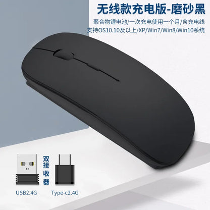 New Charging Type-C Wireless Mouse + USB Dual Receiver, Mute Ergonomic Design, 1000/1200/1600 Three-Speed DPI