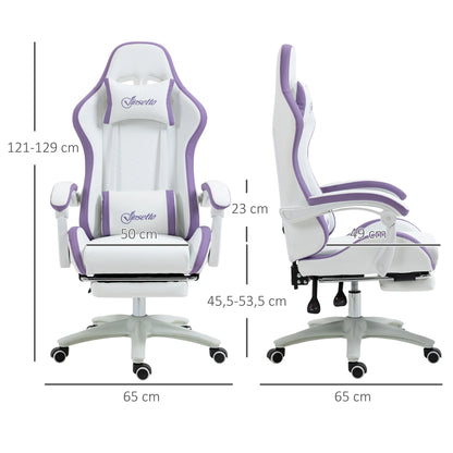 Vinsetto Gaming Chair Pu Leather Gamer Chair Adjustable Height Reclining 135 °   Headrest and Footrest 65X65X121-129 cm White