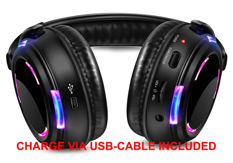 Silent Disco Wireless Headphones with LED Rechargeable Battery RF System for Silent Parties, Clubs, Meetings, Concerts