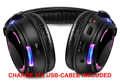 Silent Disco Wireless Headphones with LED Rechargeable Battery RF System for Silent Parties, Clubs, Meetings, Concerts