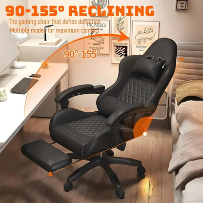 Hestora PU Leather Big and Tall Gaming Chair Ergonomic High Back Computer Chair with Footrest Massage Lumbar Support for Adults