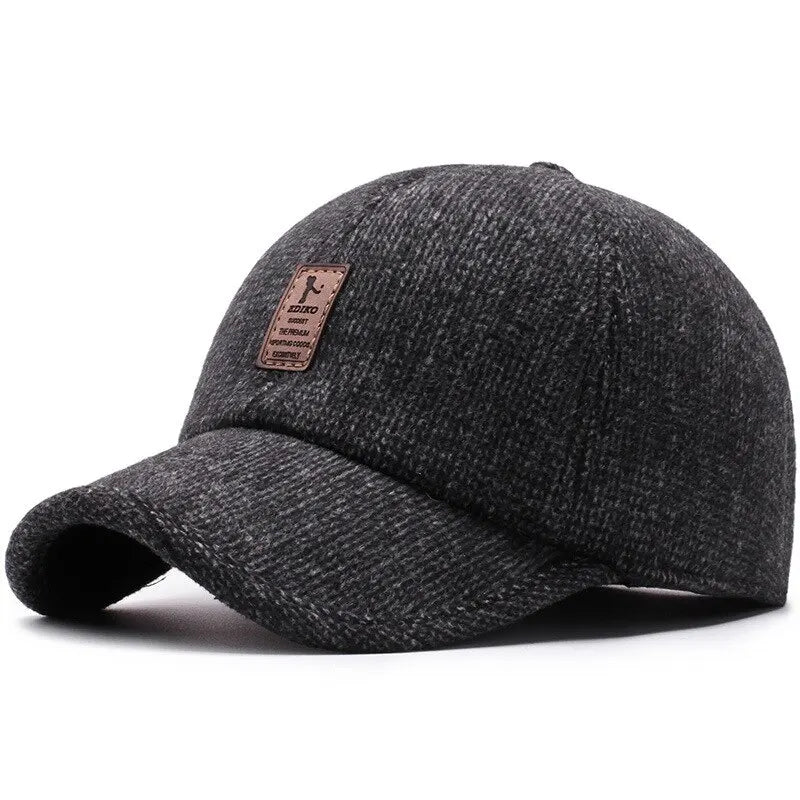 Baseball Cap Woolen Knitted Winter Ear Cover Baseball Cap Men Thicken Warm Hats with Earflaps Sport Golf Hats Snapback