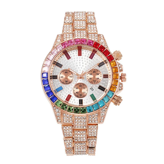 UTHAI BK114 Fashionable Man Watch, Colored Diamond Calendar, Inlaid Diamond Quartz Watch, Luxury Clock Gift Watches for Man