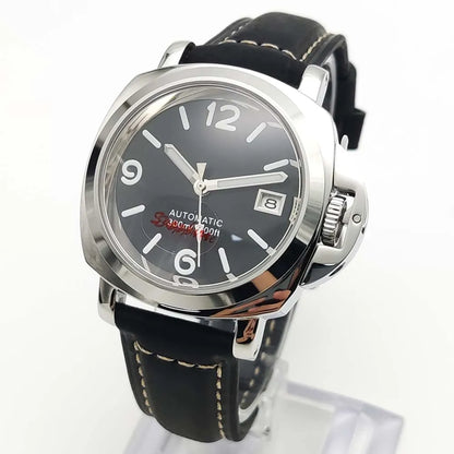 Parnsrpe Men's Automatic Mechanical NH35 Watch Polished Case Sapphire Glass Leather Strap 40mm Men's Watch