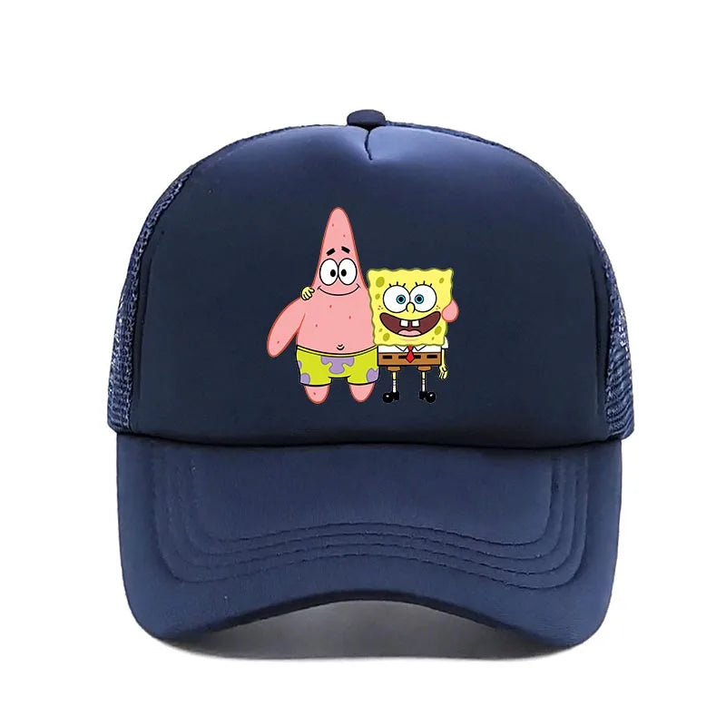 Cappellino da baseball carino con stampa SpongeBob, per uomo e donna, cappellino estivo in rete con protezione solare, cappellino da golf regolabile, cappellino da camionista in stile anime