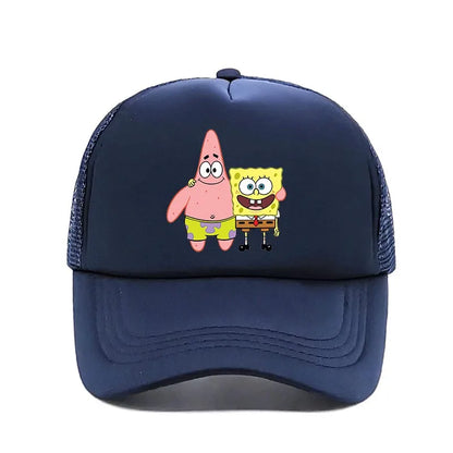 Cappellino da baseball carino con stampa SpongeBob, per uomo e donna, cappellino estivo in rete con protezione solare, cappellino da golf regolabile, cappellino da camionista in stile anime