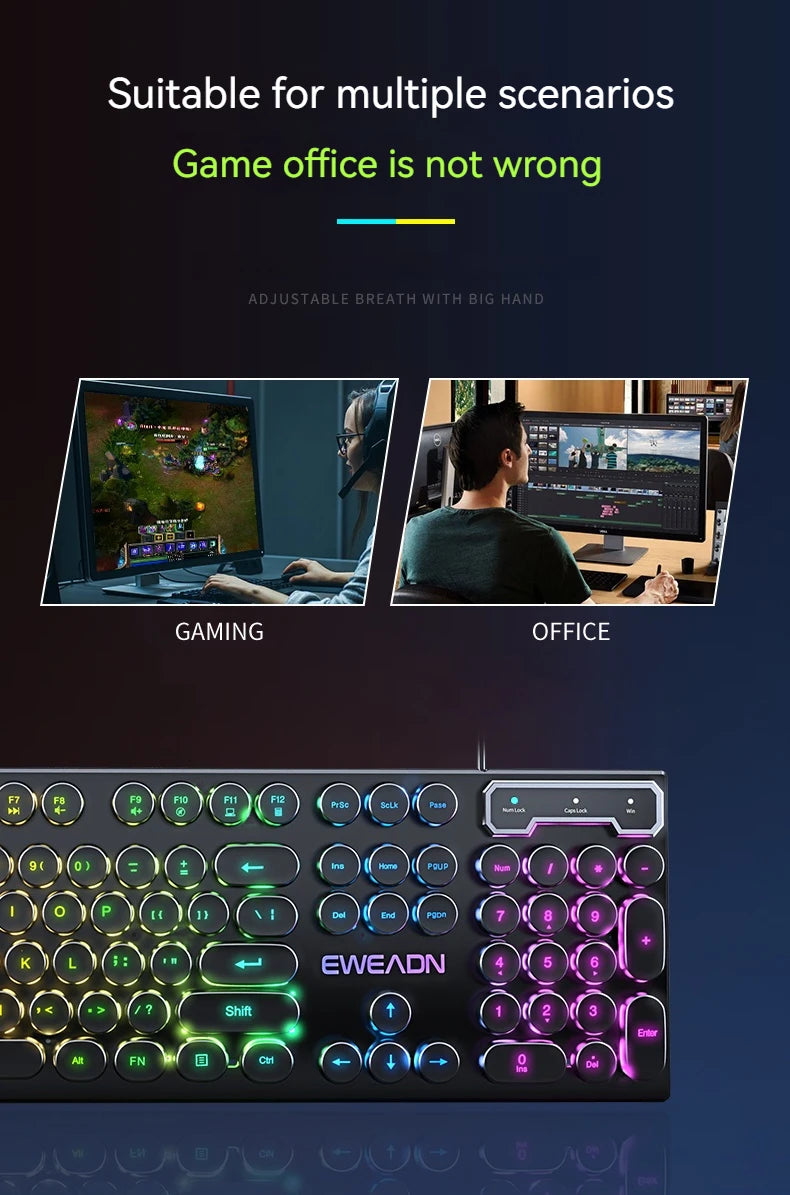 EWEADN GX330 Gaming Keyboard Wired, LED Backlit, Office silent keyboard full size, Ergonomic , Gaming, office, Windows/Laptop/PC