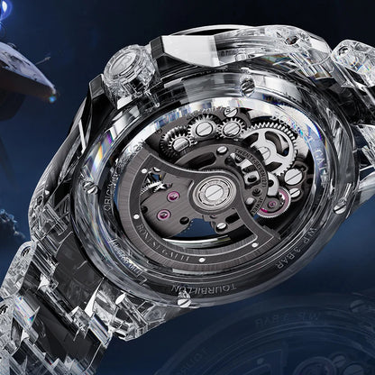 BONEST GATTI luxury Full Skeleton Automatic Mechanical Watch Sapphire Back 48 Rainbow Diamonds Luminous Luxury Wristwatch Men