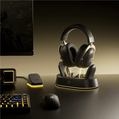 Auscultadores Gaming Sem Fios MCHOSE V9 Turbo 7.1 Surround Sound RGB para Esports com Drivers de 60mm, Microfone com Cancelamento de Ruído e Base de Carregamento