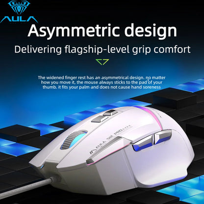 Hot Sale AULA S12 Pro Wired Gaming Mouse 12800 DPI RGB Backlit 8 Programmable Buttons Ergonomic Game Mouse for PC Laptop