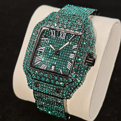 Hot UNIGUET Men's Square Watch Luxury Hip Hop Diamond Jewelry Waterproof Stainless Steel Quartz Wristwatch Fashion Man Accessory