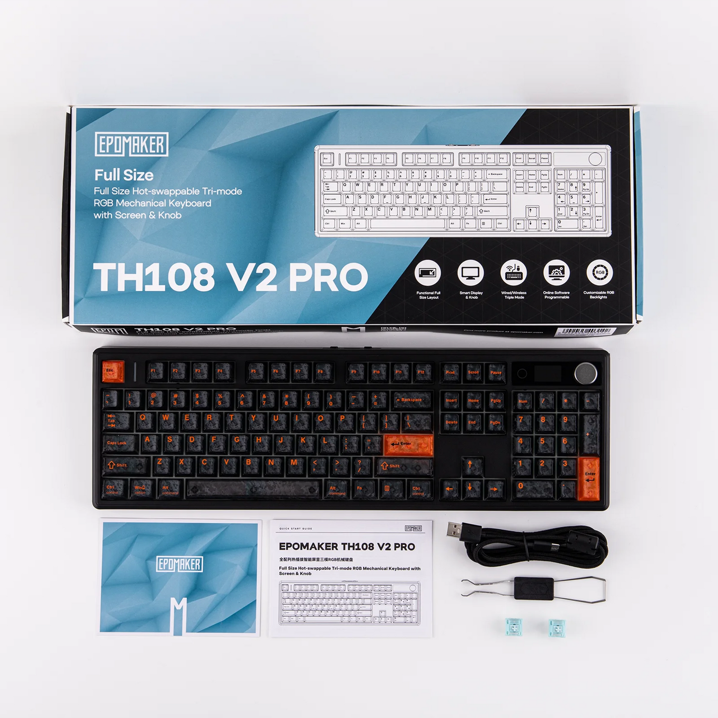 EPOMAKER TH108 V2 PRO 100% ANSI US Layout Wired/Bluetooth/2.4Ghz Wireless Mac Modifier Mechanical Keyboard with Screen & Knob