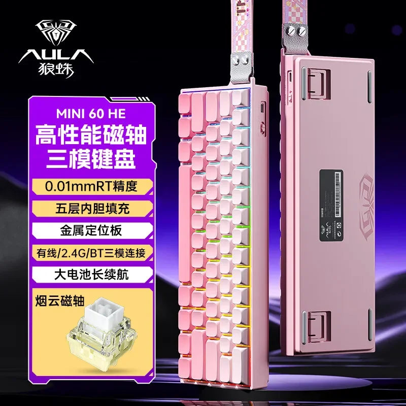 AULA Mini60 HE Magnetic Switch Keyboard RGB Tri Mode Wireless Mechanical Keyboard 8000Hz 0.01mmRT Gaming Keyboard Gamer Gifts