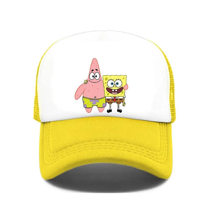 Cappellino da baseball carino con stampa SpongeBob, per uomo e donna, cappellino estivo in rete con protezione solare, cappellino da golf regolabile, cappellino da camionista in stile anime