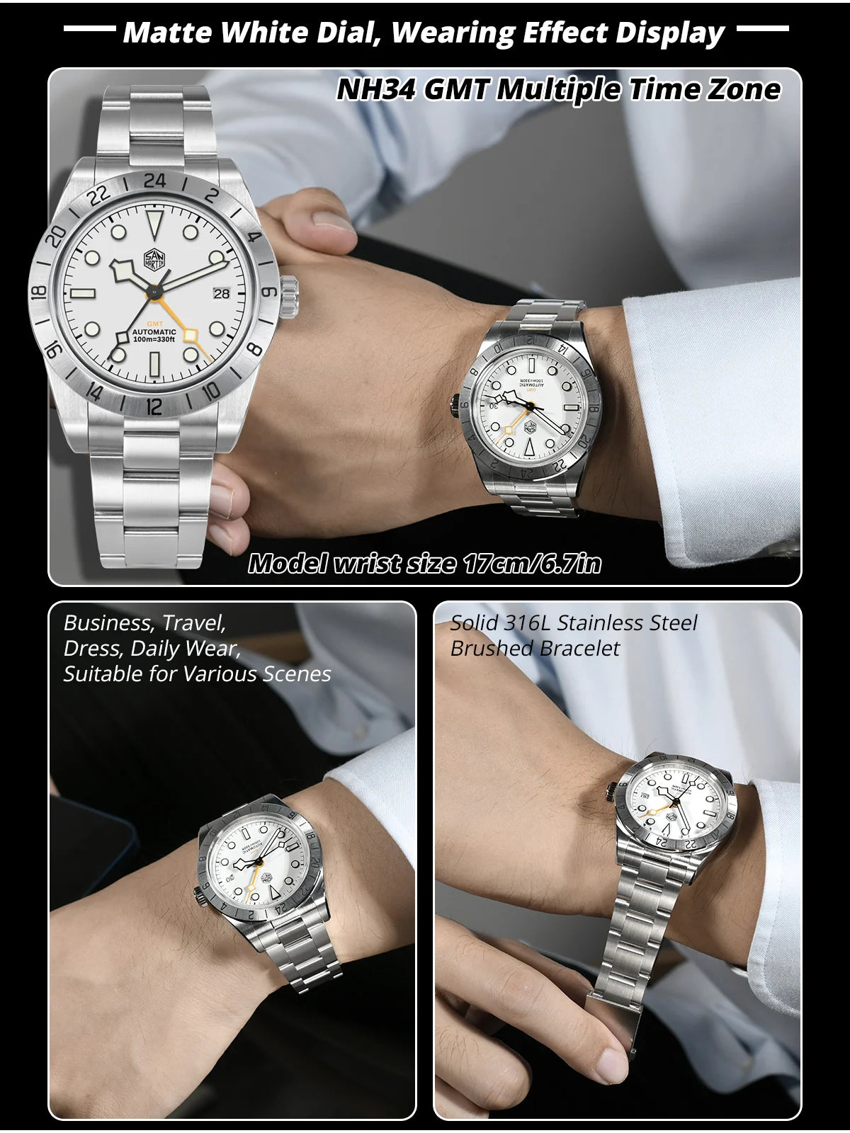 San Martin New 39mm NH34 BB GMT Automatic Mechanical Watch Sport Watch Sapphire Luminous Waterproof 100m for Men Relogio SN0054