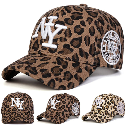 Unisex NY Letter Embroidery Leopard Print Baseball Caps Spring Autumn Outdoor Adjustable Casual Hats Sunscreen Hat Sports Cap