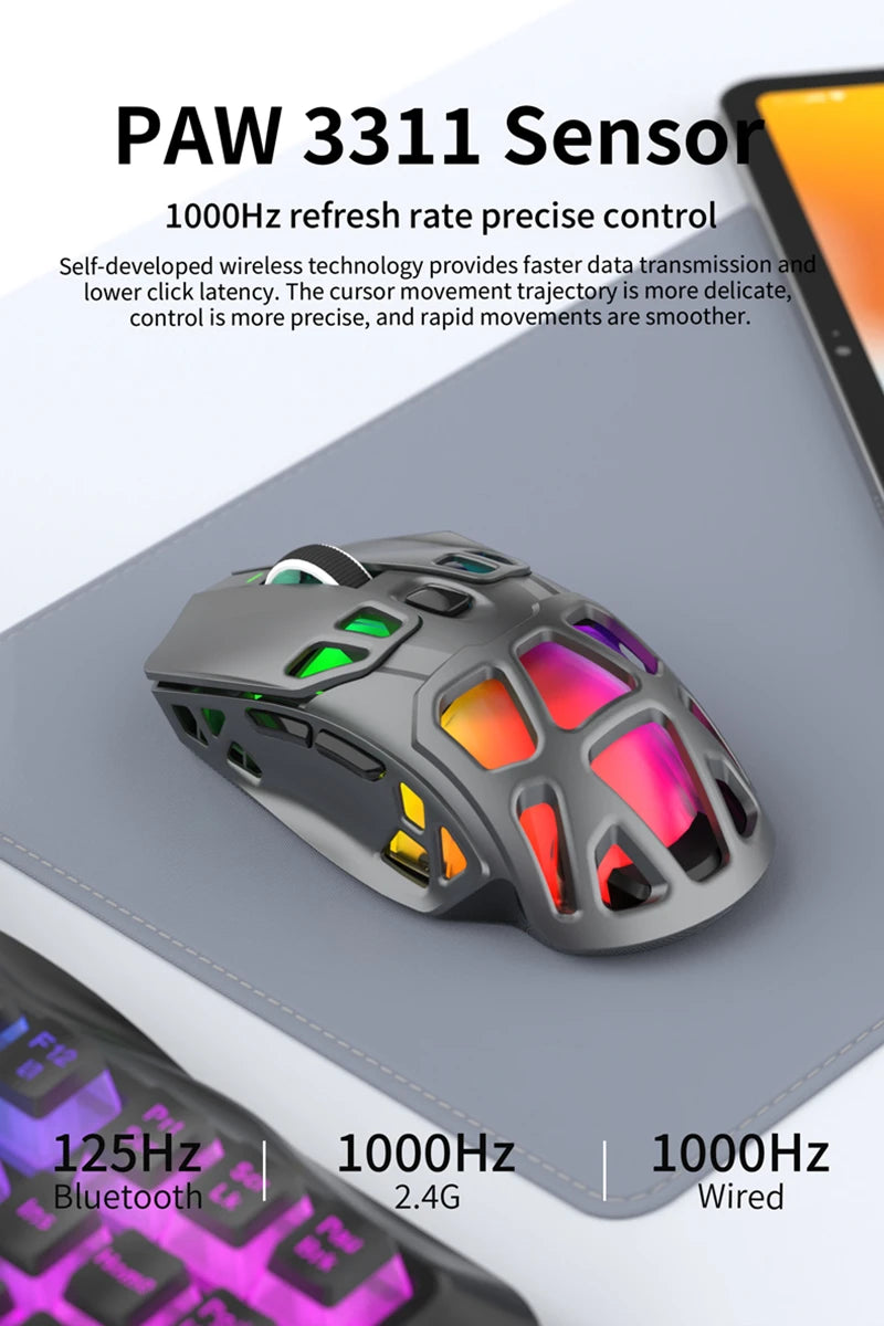 Lenovo Tri-Mode Lightweight Gaming Mouse with RGB Charging Dock 12000DPI 2.4G/Bluetooth/Wired Ergonomic Mouse for PC Laptop