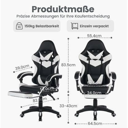 360 ° - Swivel Ergonomic Racing Design Gaming Chair Leather High Back Office Chair Height Adjustable Task Chair, Black&White