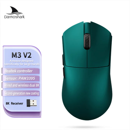 Darmoshark M3 V2 Gaming Mouse Double 8K Wireless Tri Mode 26KDPI PAW3395 Sensor Big Hand Game Macro Mouse For Computer Laptop PC