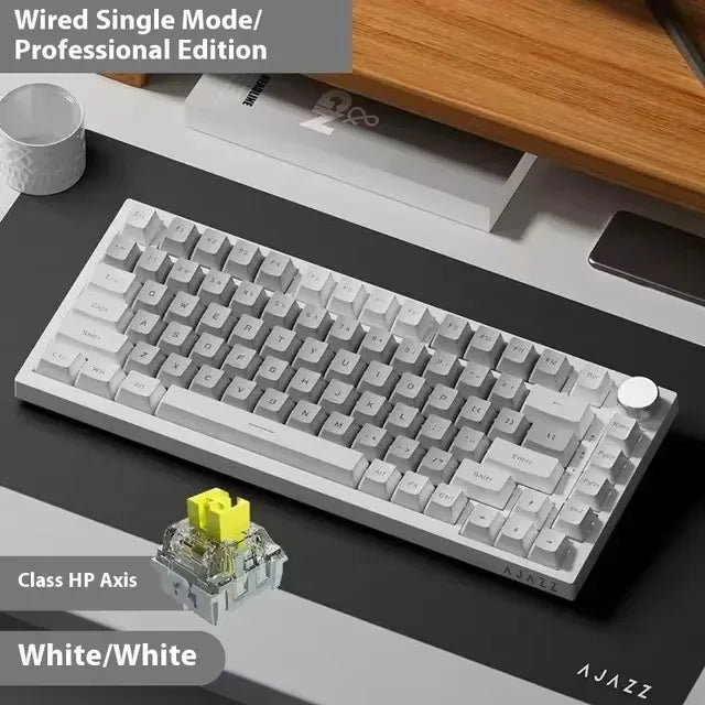 AK820 Wired Full-Key Hot-Swap Keyboard Removable USB Port White/Ice Blue Backlight Premium Sense Colorway