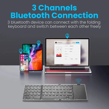 Mini Folding Wireless Bluetooth Keyboard Russian Spanish Arabic Hebrew Portugues with Touchpad for Windows, Android, IOS