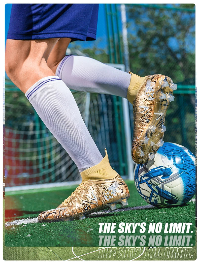 Men's High Ankle Football Boots Turf Soccer Cleats Breathable Non-slip Training Match Sneakers Outdoor Sports FG Soccer Shoes