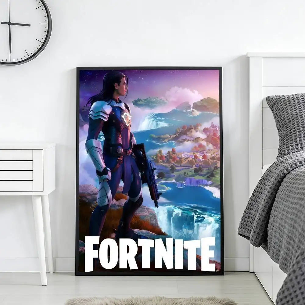 F-FORTNITES-ES Online Game Poster Stickers Art Print Retro Vintage Wall Decor HD Living Room Home Office Gift Occasion