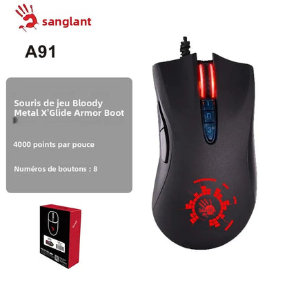 A4TECH Bloody A91 Gaming Mouse, 4000 DPI, Drag Click, 1000HZ, 6666FPS, 8 Buttons, Metal X' Glide Armor Boot, Over 20 million clicks