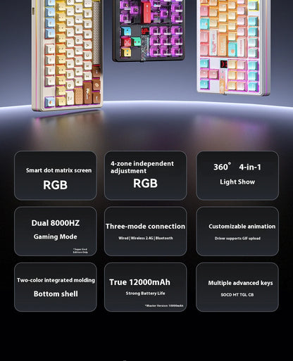 AULA F87 Pro V2 Mechanical Keyboard 3-modes Wireless 12000mAh Long Battery Life Hot-Swap RGB Customi E-Sports Keyboard PC Gaming