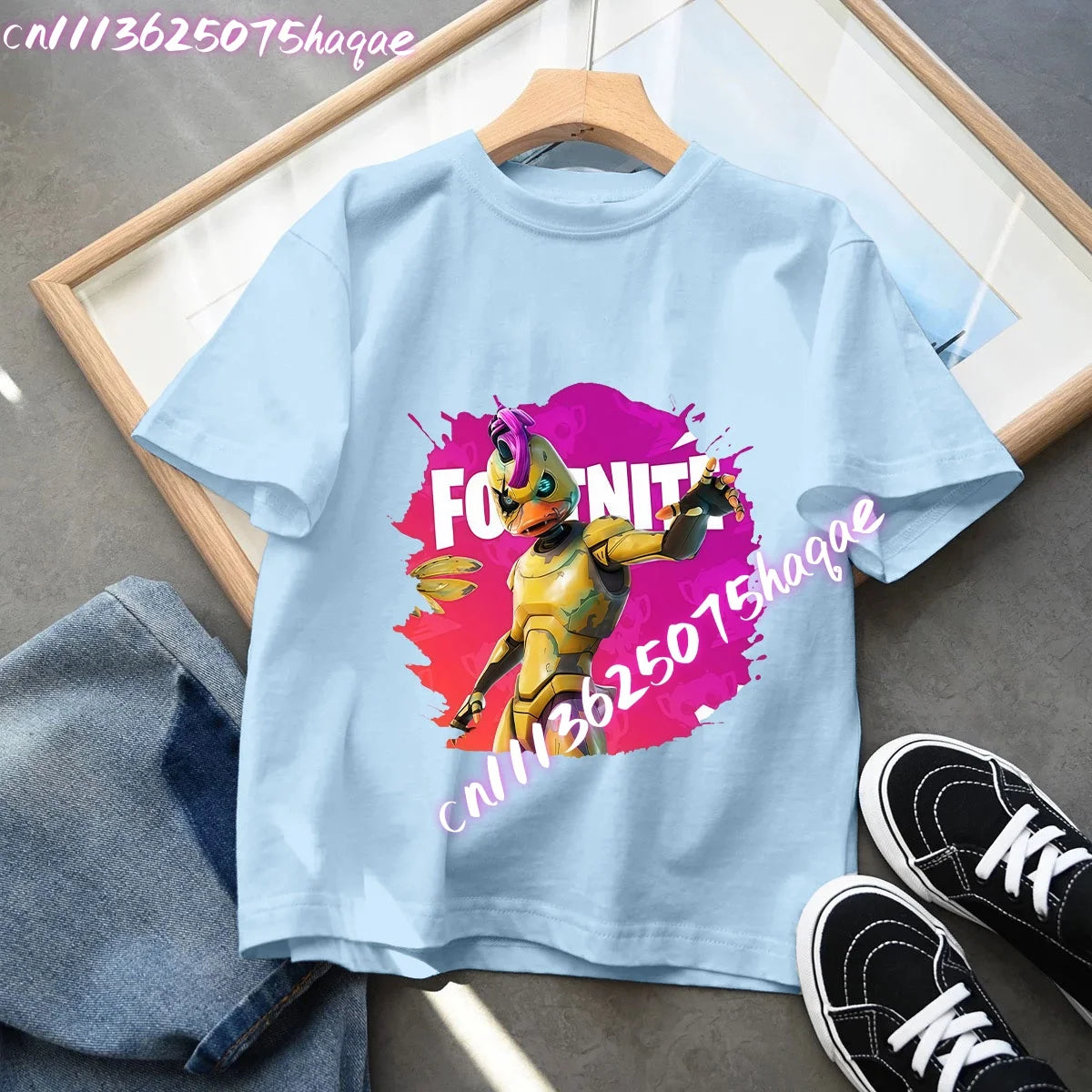 Fortnites Kids Blue Cotton T-Shirt Fortress Night Baby Short Sleeve Tees Shirt Cartoon Boy Girl Summer Clothes Kawaii Tops Gift