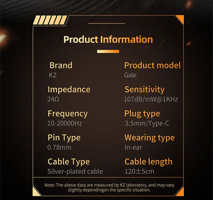 Auriculares IEM Gaming KZ Gale – Monitores In-Ear HiFi com driver superlinear e cabo de 2 pinos destacável banhado a prata