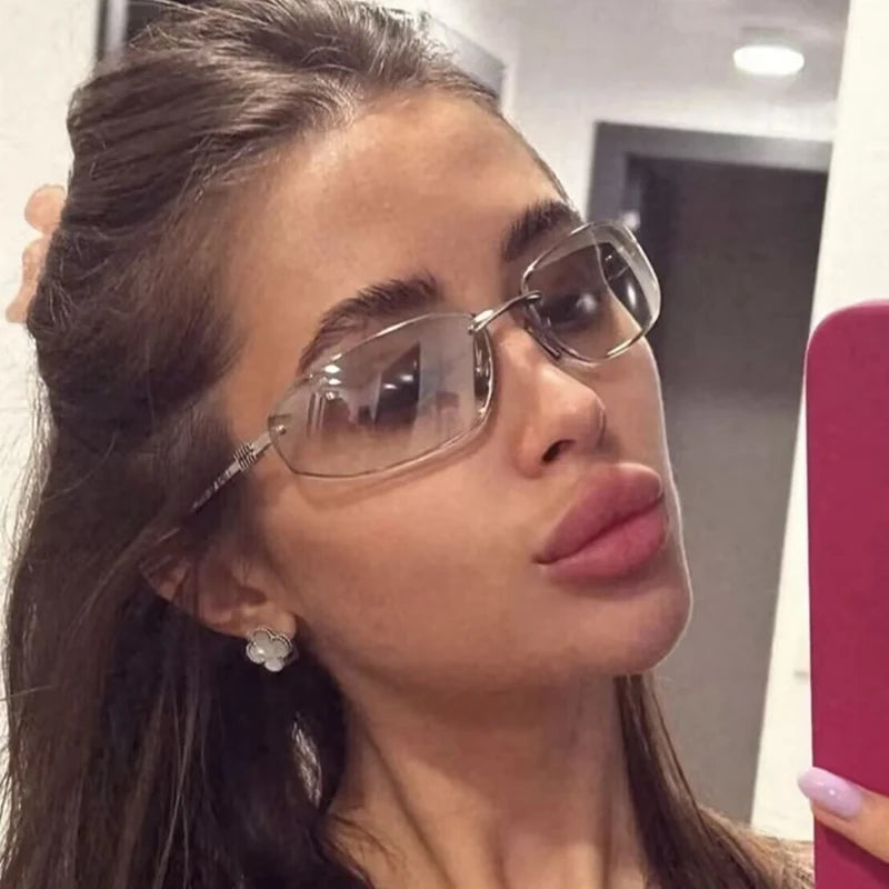 Oval Frameless Y2K Luxury Sunglasses Brand Design High-end Styling Punk Sunglasses Outdoor Retro Personality Sunglasses Women
