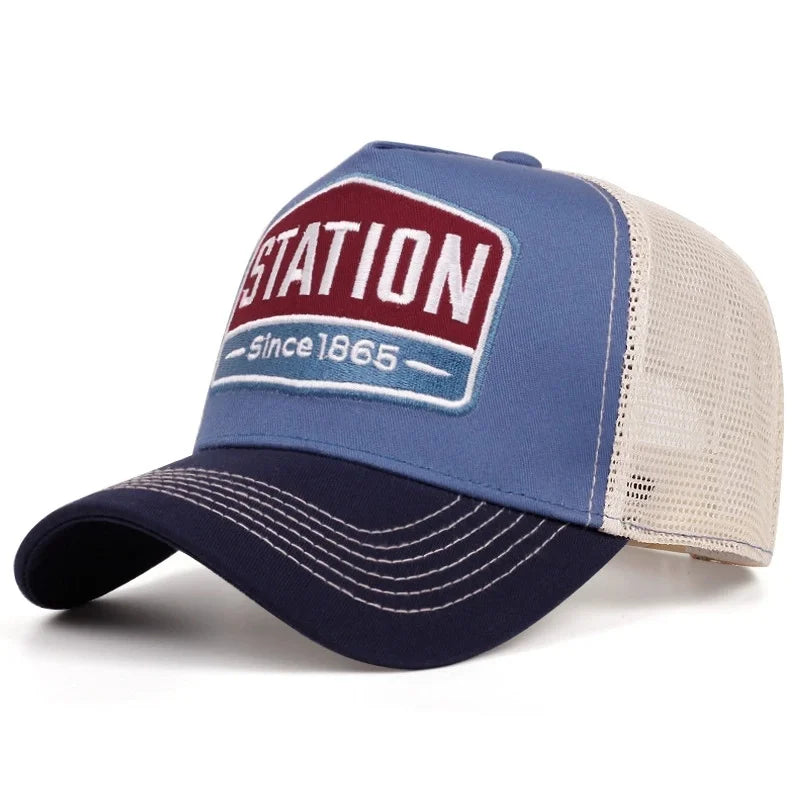 Hot Sale Unisex Baseball Cap Classic STATION Letter Pattern Mesh Cap Men And Women Breathable Streetwear Summer Trucker Hat