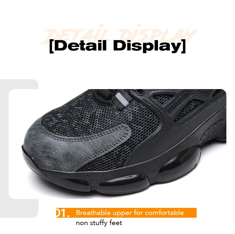 Size 47 48 Work Safety Shoes Men Reflective Design Steel Toe Shoes Rotation Button Work Sneakers Protective Safety Boots