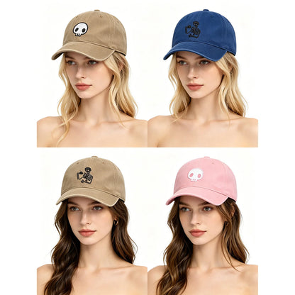 Retro stiliaus išplauta, susidėvėjusi beisbolo kepurė su išsiuvinėtu kaukolės motyvu, „Dad Hat“ stiliaus, vyrams ir moterims, kasdieninė, reguliuojama, lauko kepurė nuo saulės 260617
