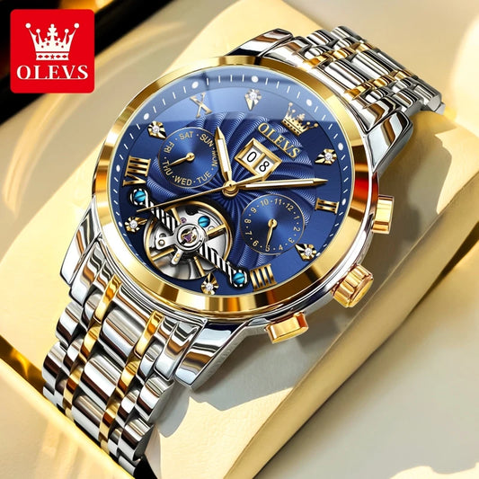 OLEVS 9910 Mens Watch Original Luxury Brand Waterproof Luminous  Automatic Mechanical Watch Dual Calendar Watch Box Reloj