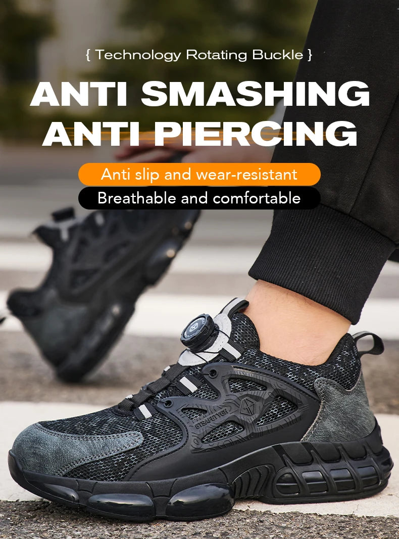 Size 47 48 Work Safety Shoes Men Reflective Design Steel Toe Shoes Rotation Button Work Sneakers Protective Safety Boots