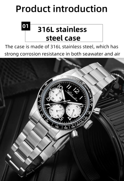 ADDIESDVIE Men Watch Reloj Hombre 10Bar Waterproof AD2517 BGW9 Super Luminous 316L Stainless Steel VK63 Chronograph Quartz Watch