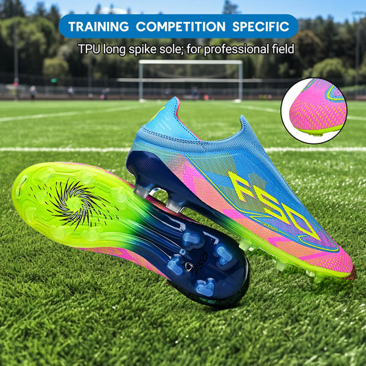 Classic AG/FG football shoes，TPU Wear-resisting Long Studs，PU Mixed Fabric Upper，Non-slip Comfortable for Kids Outdoor Football