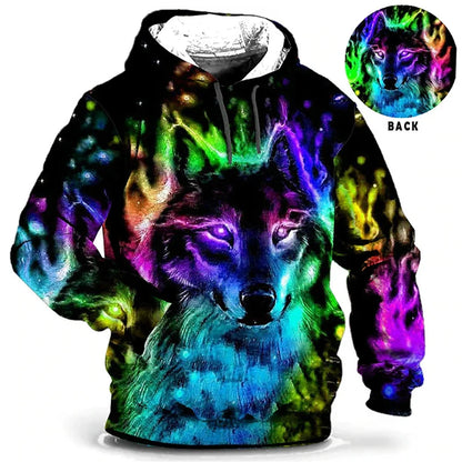 Vintage Hoodies for Men Wolf Animal Pattern 3D Print Eagle Leopard Tops Autumn Winter Casual Long Sleeve Oversized Tiger Hooded