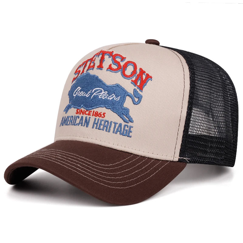 Personalizovaná čepice New Truck Hat STETSON Red Bear – prodyšná síťovaná čepice, streetová hiphopová čepice, pro každodenní nošení, sluneční kšiltovka