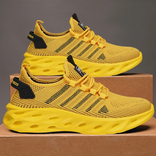 Men's Comfortable Unisex Sneakers, Breathable Couple Running Shoes, Women's Tennis Sports Shoes Size 37-47, Yellow Walking Sneakers