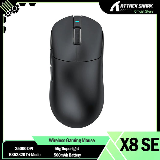 ATTACK SHARK X8 SE 55g Superlight Wireless Gaming Mouse,BK52820 Tri-Mode Mouse,25000DPI,500mAh Battery,5 Programmable Buttons