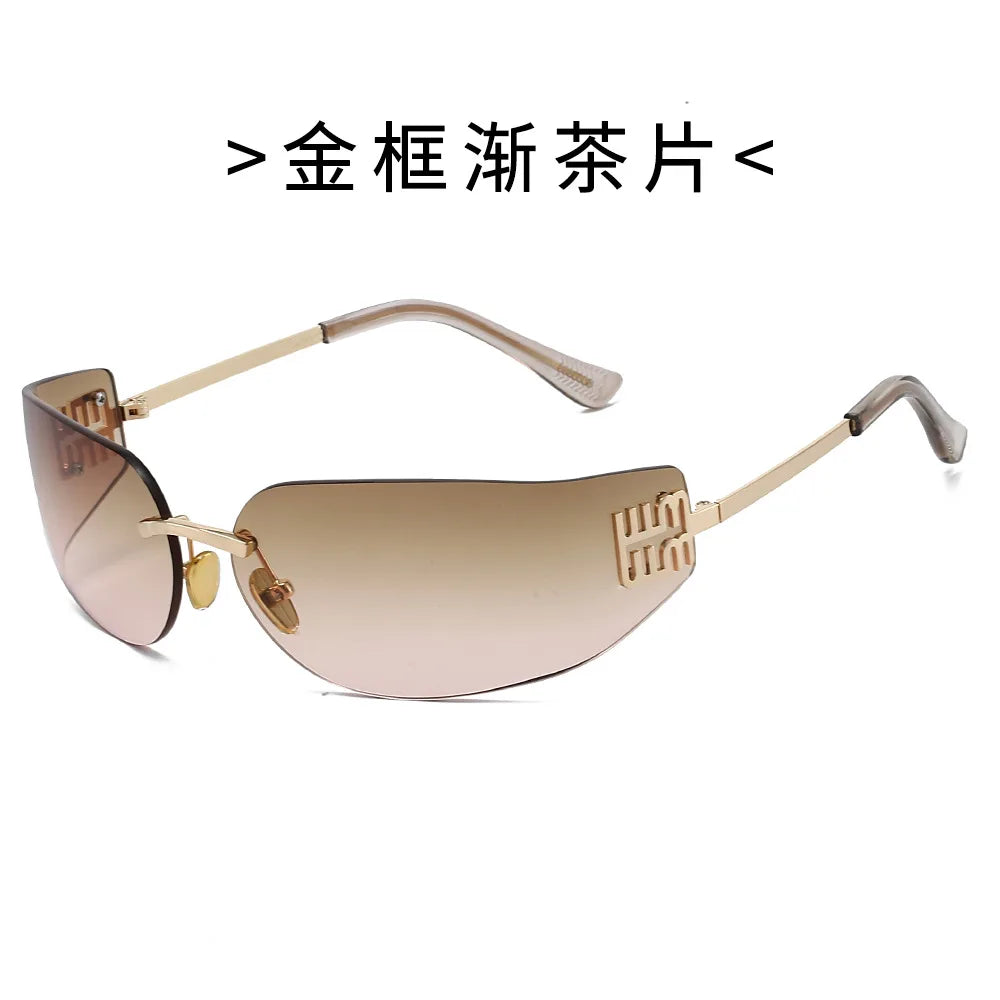 2026 New High End Sunglasses Women Rimless Curved Sun Glasses for Eye Protection and Sunscreen Travelling Hiking Shades Gafas