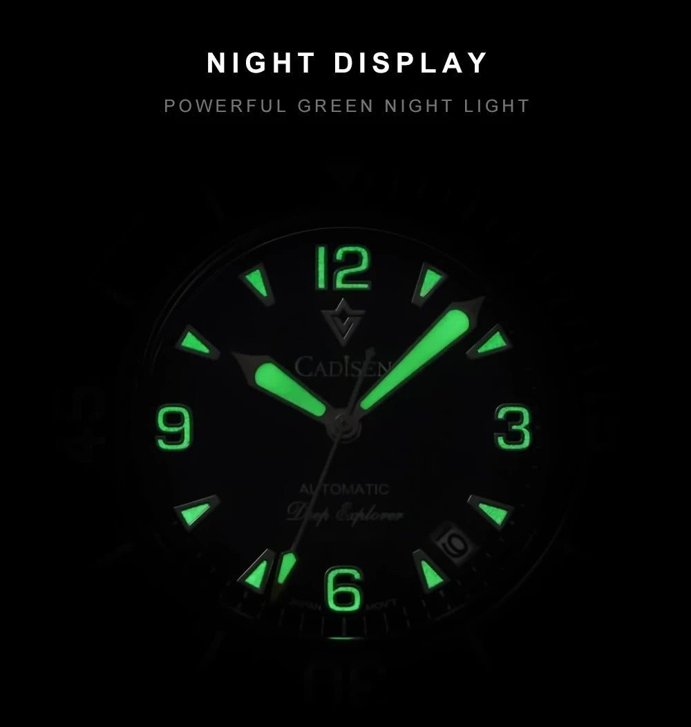 CADISEN Deep Explorer MIYOTA 8215 Automatic Mechanical Watch Man Canvas Strap Wristwatch Luxury Luminous Waterproof Watches