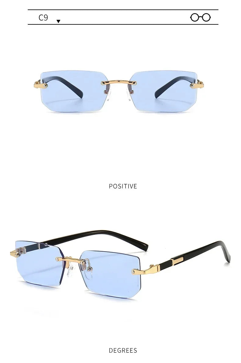 Rimless Sunglasses Rectangle Fashion Popular Women Men Shades Small Square Sun Glasses for Female Male Summer Traveling Oculos